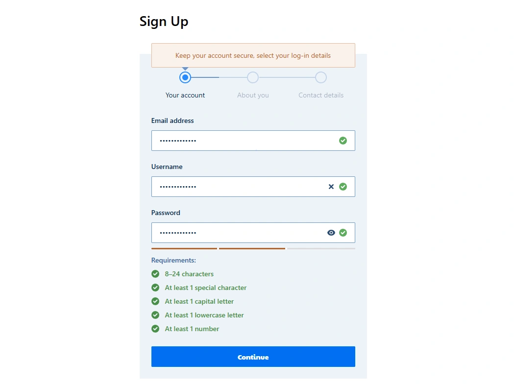 About you form with gender, name and date of birth fields